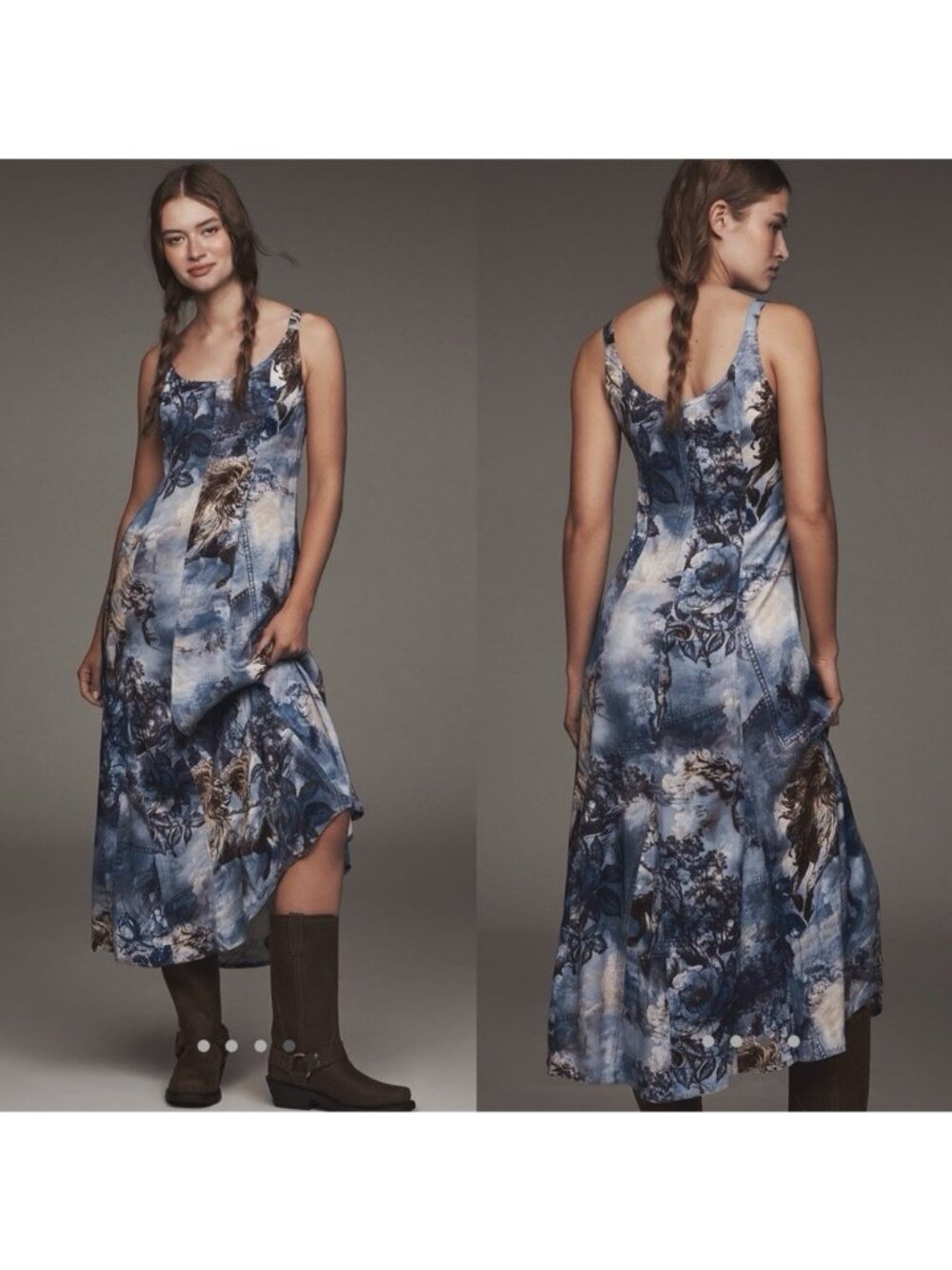 Pilcro Women’s Size LP Blue Graphic Print Sleeveless Swing Dress Viscose